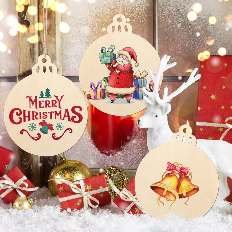 Sophena Large Size 7" Wooden Christmas Ornaments to Paint, DIY Blank Unfinished Round Wood Discs Ornament for Crafts Hanging Decorations(10PCS) - Image 3